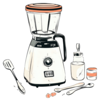 Retro Blender with Utensils and Ingredients Ready for Use png