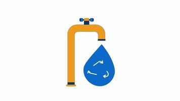 Water faucet with recycling symbol 2D object animation. Waterdrop arrows recycle cartoon 4K , alpha channel. Resource sustainability. Tap droplet animated flat item on white background video