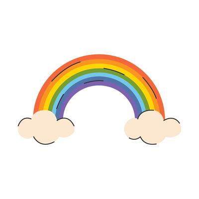 Rainbow with clouds on white background. illustration.