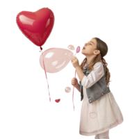 girl blowing bubble with heart shaped balloon for a playful and romantic vibe png