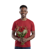 A man holding a bouquet of flowers png