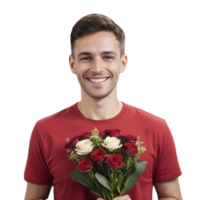 A man holding a bouquet of roses png