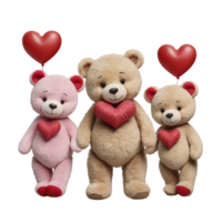 Three teddy bears with hearts on them png