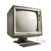 An old computer with a keyboard and monitor png