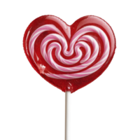 A red and white lollipop with a heart shape png