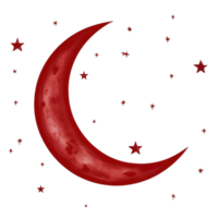 A red crescent with stars around it png