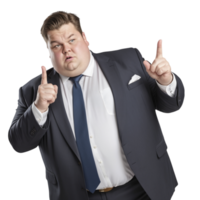 A man in a suit and tie pointing his fingers png