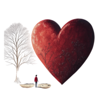 A man standing in front of a large heart with a tree in the background png