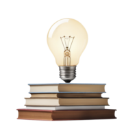 A light bulb is on top of a stack of books png