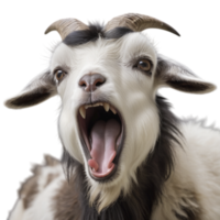 A goat with its mouth open and its mouth wide open png