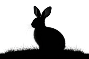 Silhouette of a rabbit sitting in grass png