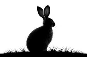 Silhouette of a rabbit in grass at dusk png