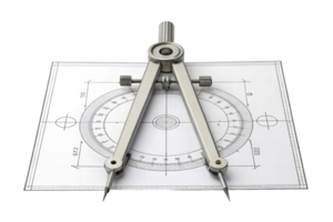 Compass on technical drawing in workspace png