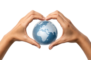 Hands creating a heart around a globe png