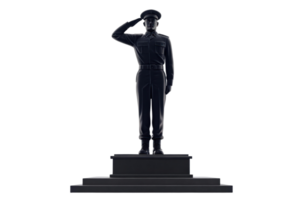 Black statue of soldier saluting in a public space png