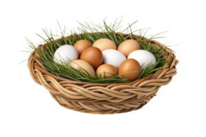 Freshly collected eggs in a woven basket png
