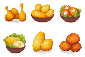 Delicious variety of fried appetizers on display png