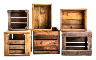 Wooden crates of various sizes arranged creatively png