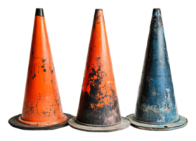 Traffic cones in various colors and conditions png