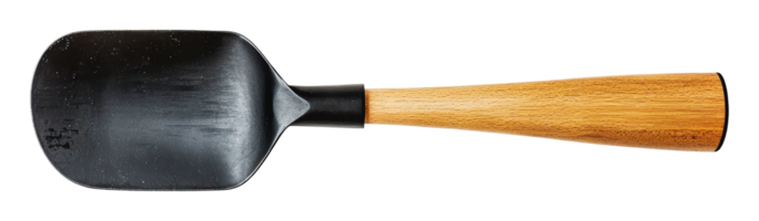 Gardening tool with wooden handle in close-up view png