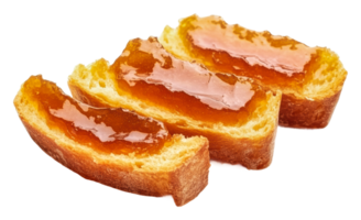 Delicious slices of bread topped with fruit spread png