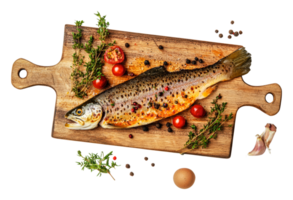 Freshly prepared trout with herbs and vegetables png
