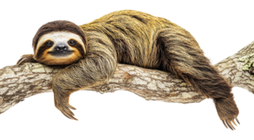 Sloth relaxing on a tree branch in nature png