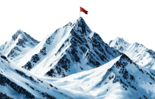 Majestic mountain peak with red flag at summit png