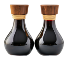 Unique set of rich soy sauce bottles on display png