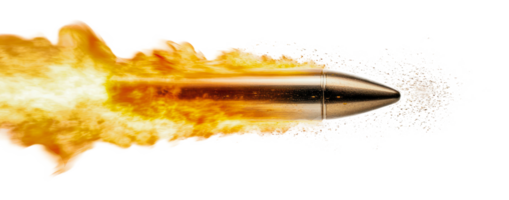 Bullet in motion with flames trailing behind png