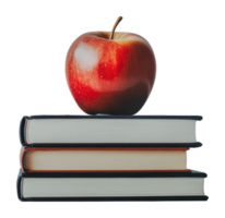 Apple resting on three stacked books in a study png