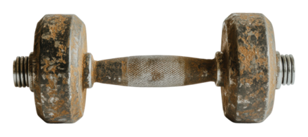 Old rusty dumbbell resting on a flat surface png