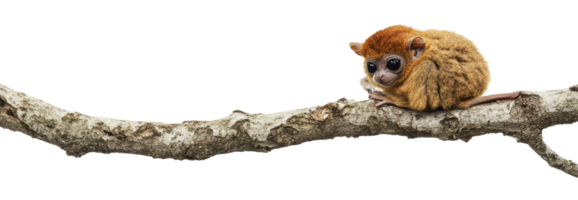 Cutest small primate resting on a tree branch png