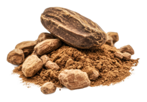 Cocoa powder and beans stacked up png