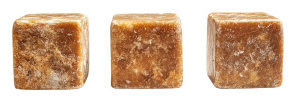 Brown sugar cubes in a row on white background png