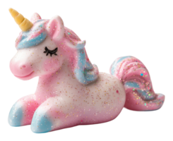 Colorful unicorn figurine with sparkles on display png