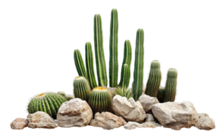 Cactus arrangement with rocks in desert setting png
