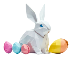 White bunny surrounded by colorful eggs in spring png