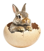 Rabbit emerging from a cracked egg shell png