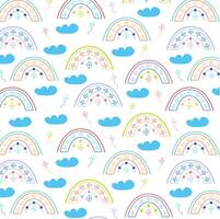Rainbow seamless pattern with kites and clouds vector