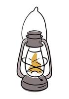 Hand drawn illustration of an antique lantern with a glowing flame inside, showcasing a simple and rustic design, symbolizing vintage charm vector