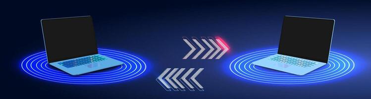 Data transfer between two laptops using wireless technology in a modern digital environment vector