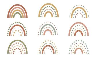 Set of boho rainbows, design elements for children's wallpaper, fabric, cards, invitations, posters, patterns, interiors, logos, stickers isolated on white background vector