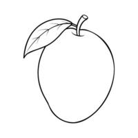 Black and white outline drawing of a mango with a stem and leaf vector