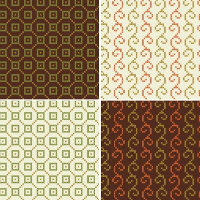 cross stitch seamless wave patterns orange green brown