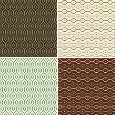 cross stitch seamless patterns pink blue green brown