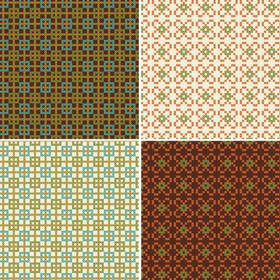 cross stitch seamless patterns orange blue green brown