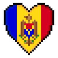 Moldova flag with heart shape in pixel art style vector