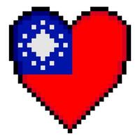 Taiwan flag with heart shape in pixel art style vector