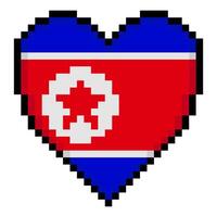 North Korea flag with heart shape in pixel art style vector